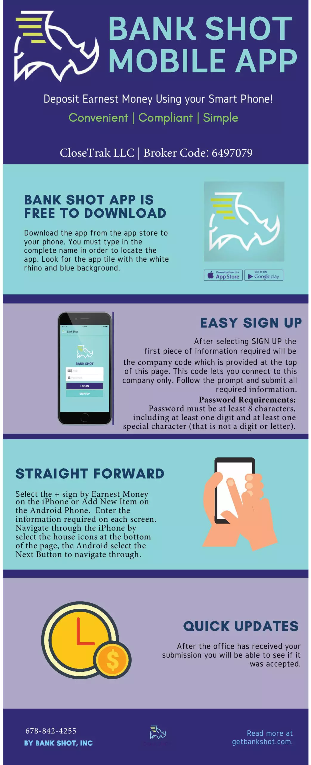 CloseTrak LLC Bank Shot One Page Instructions 1